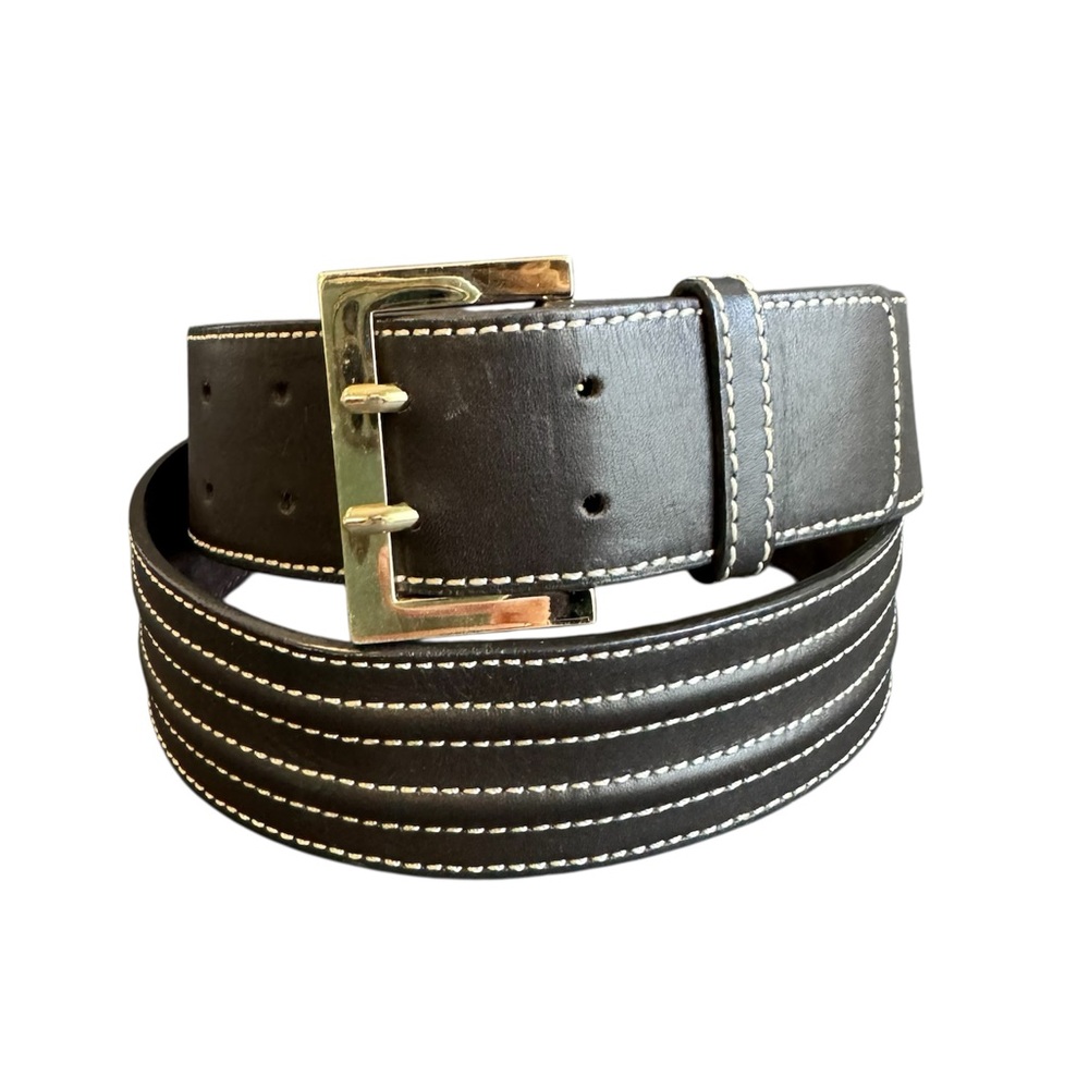Vintage Chocolate Brown Leather Belt Statement‎ Wide Waist Belt Loft Medium